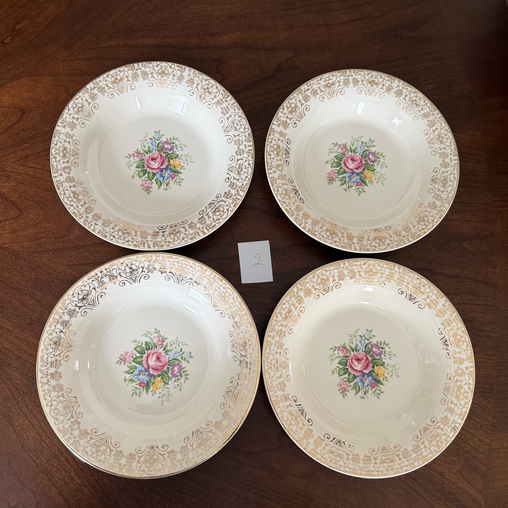 Set of 4 Vtg. Limoges Triumph Rosalie Floral & 22k Gold Filigree Rim 8” Bowl #2